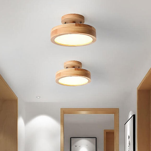 Nordic Round LED Flush Mount Ceiling Light Fixture with Adjustable Color Temperature – Modern Wood Design for Living Room, Hallway, Bedroom 3
