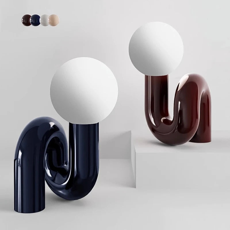 Nordic Twisted Ball Table Lamp – Frosted Glass and Resin with Tri-Color LED Lighting – Compact Bedside or Desk Lamp 8