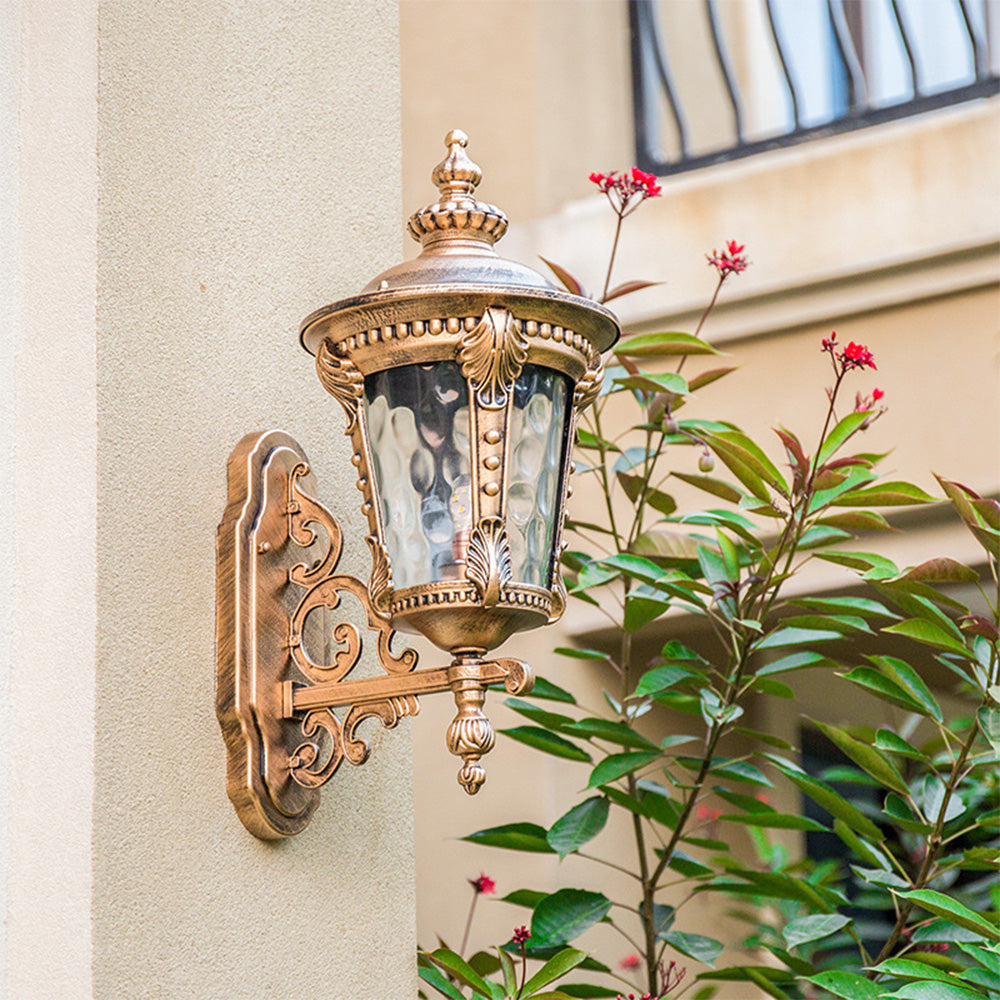 Outdoor Vintage Glass Wall Light Lantern – Elegant Aluminum and Glass Sconce for Patios and Gardens