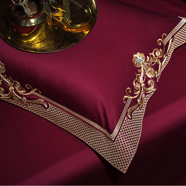 Passion Flame Jacquard Pillowcase Set of 2 – Standard Pillow Size, Red with Golden Embroidery, Durable Jacquard Fabric 3