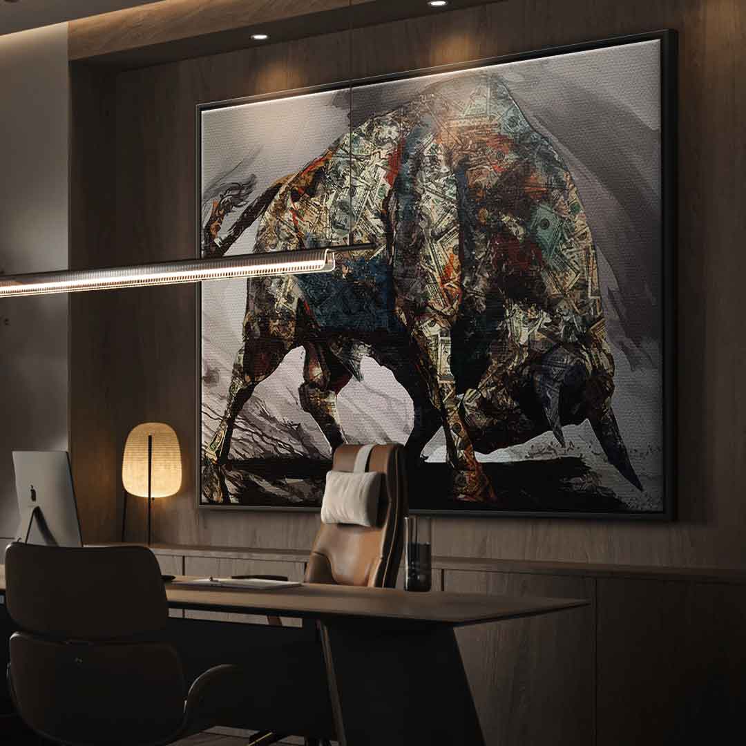 Premium Canvas Wall Art - Money Bull Motif, Ready to Hang, Handmade in Germany with Authenticity Certificate 1