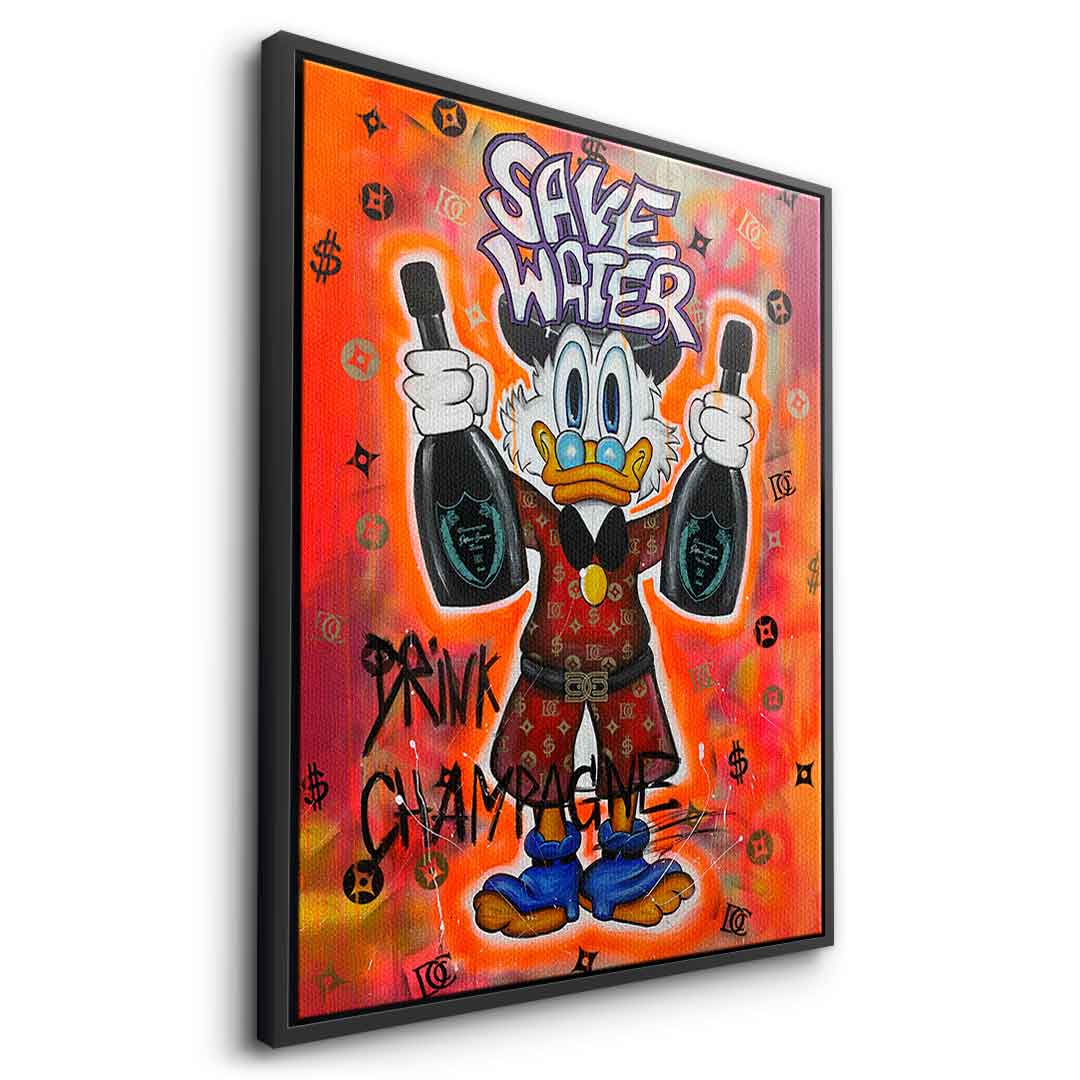 Premium Duck Pop Art Canvas Wall Art - Save Water Drink Champagne Motif - Ready to Hang, UV-Resistant, Handcrafted in Germany 7