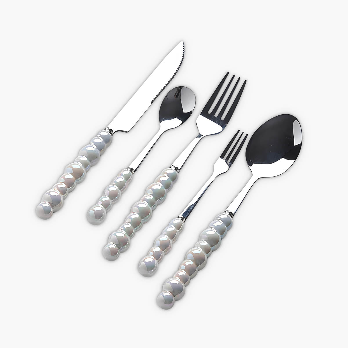 Premium Stainless Steel Cutlery Set with Beaded Handles in Pearl White, Polished Silver, or Radiant Gold – Elegant Dining Essentials 1