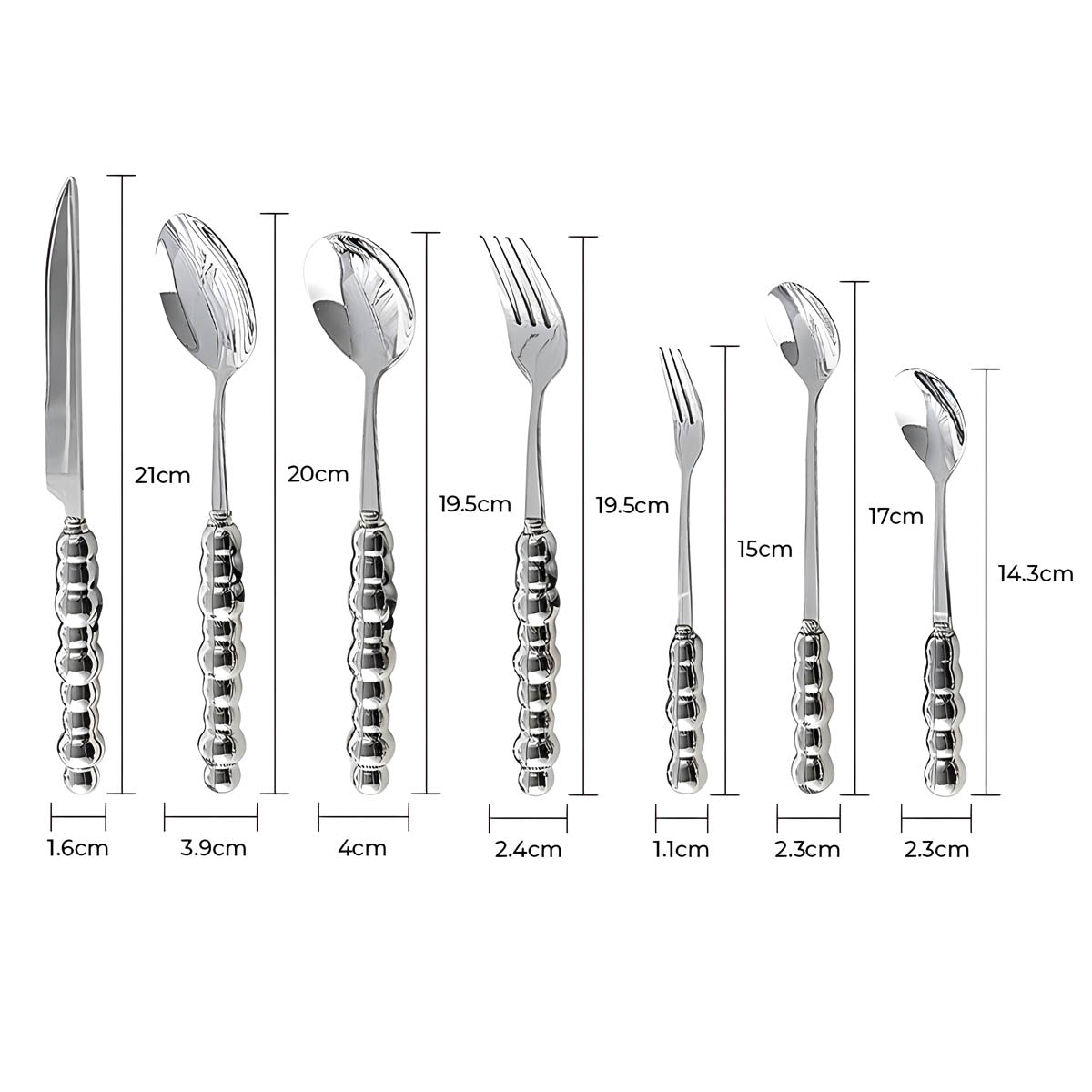 Premium Stainless Steel Cutlery Set with Beaded Handles in Pearl White, Polished Silver, or Radiant Gold – Elegant Dining Essentials 10