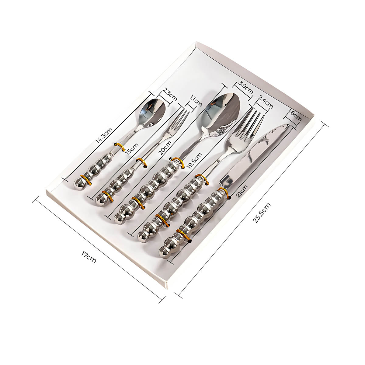 Premium Stainless Steel Cutlery Set with Beaded Handles in Pearl White, Polished Silver, or Radiant Gold – Elegant Dining Essentials 13