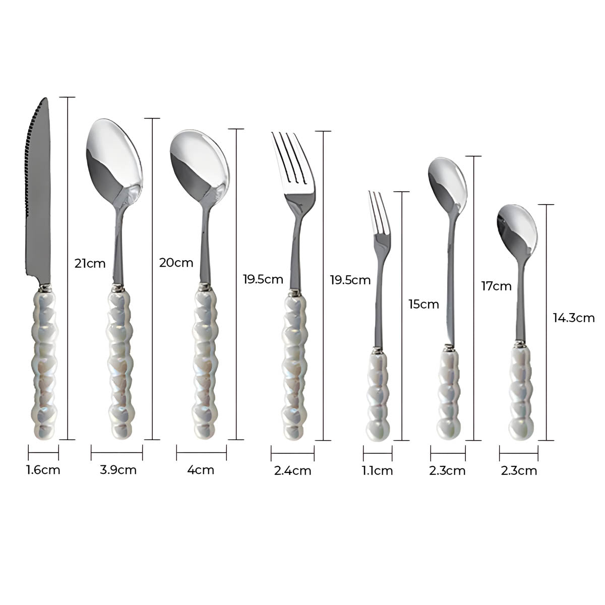 Premium Stainless Steel Cutlery Set with Beaded Handles in Pearl White, Polished Silver, or Radiant Gold – Elegant Dining Essentials 9