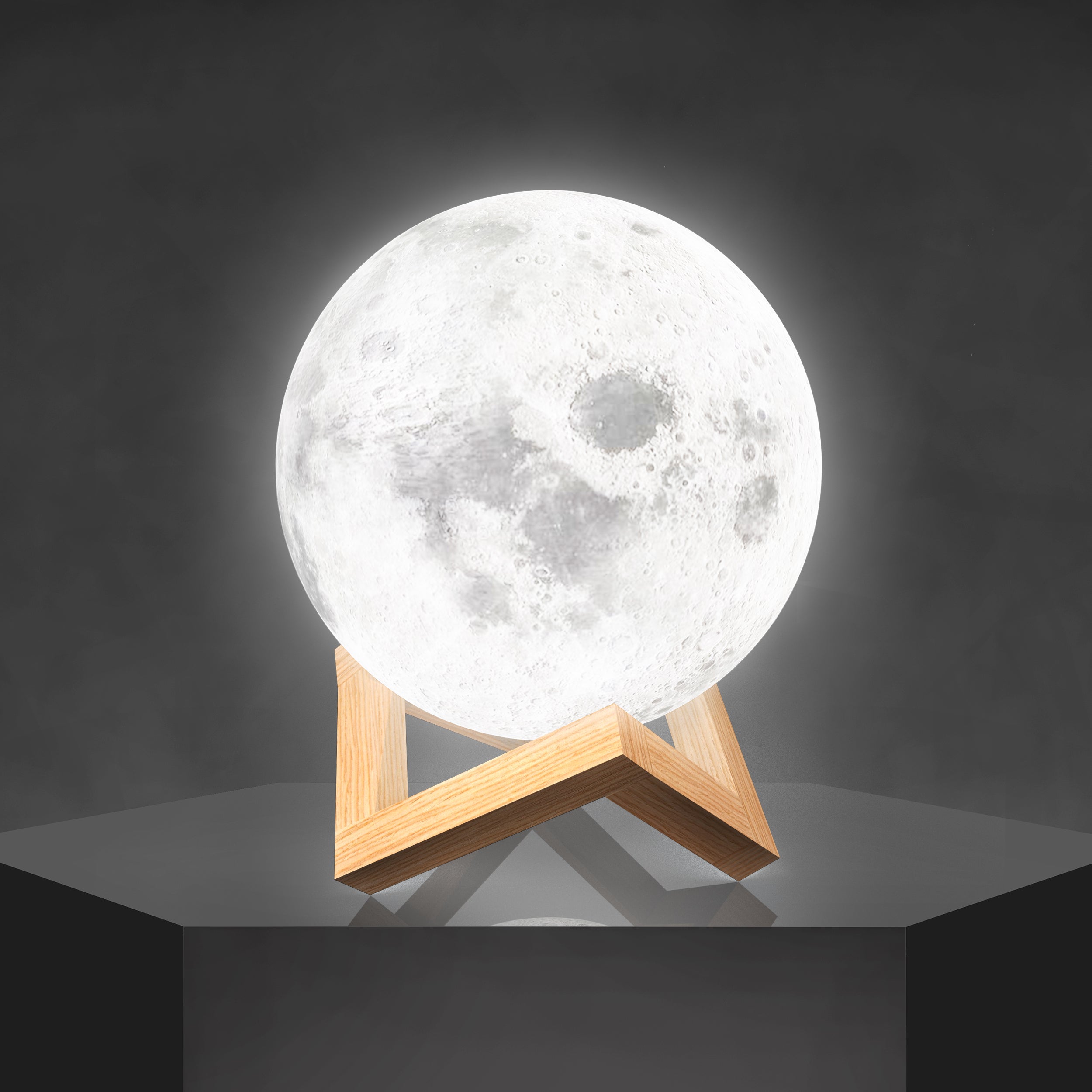 Rechargeable 3D Moon Night Light with Wooden Base – Portable LED Lamp in Two Sizes with Six Color Options 2