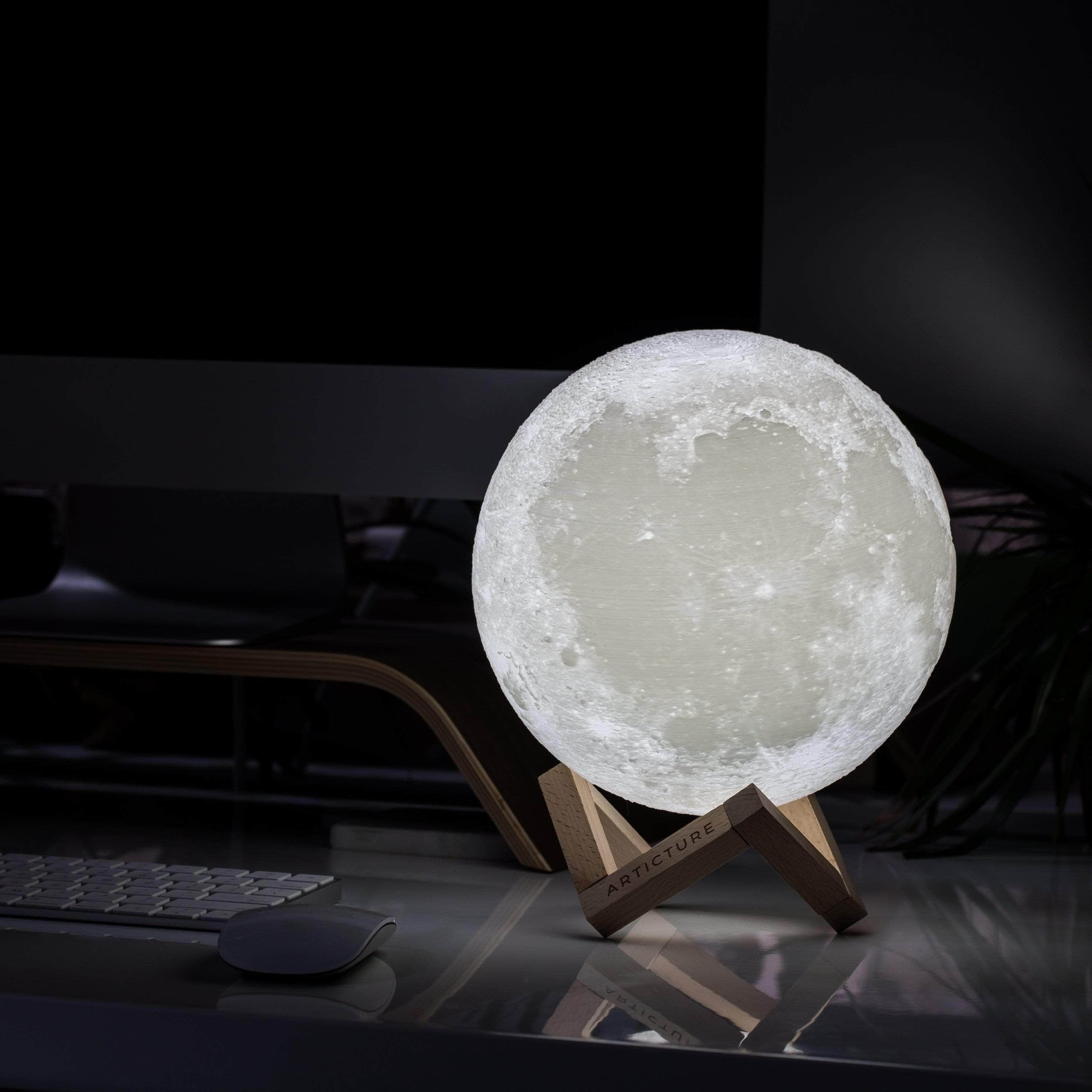 Rechargeable 3D Moon Night Light with Wooden Base – Portable LED Lamp in Two Sizes with Six Color Options 4