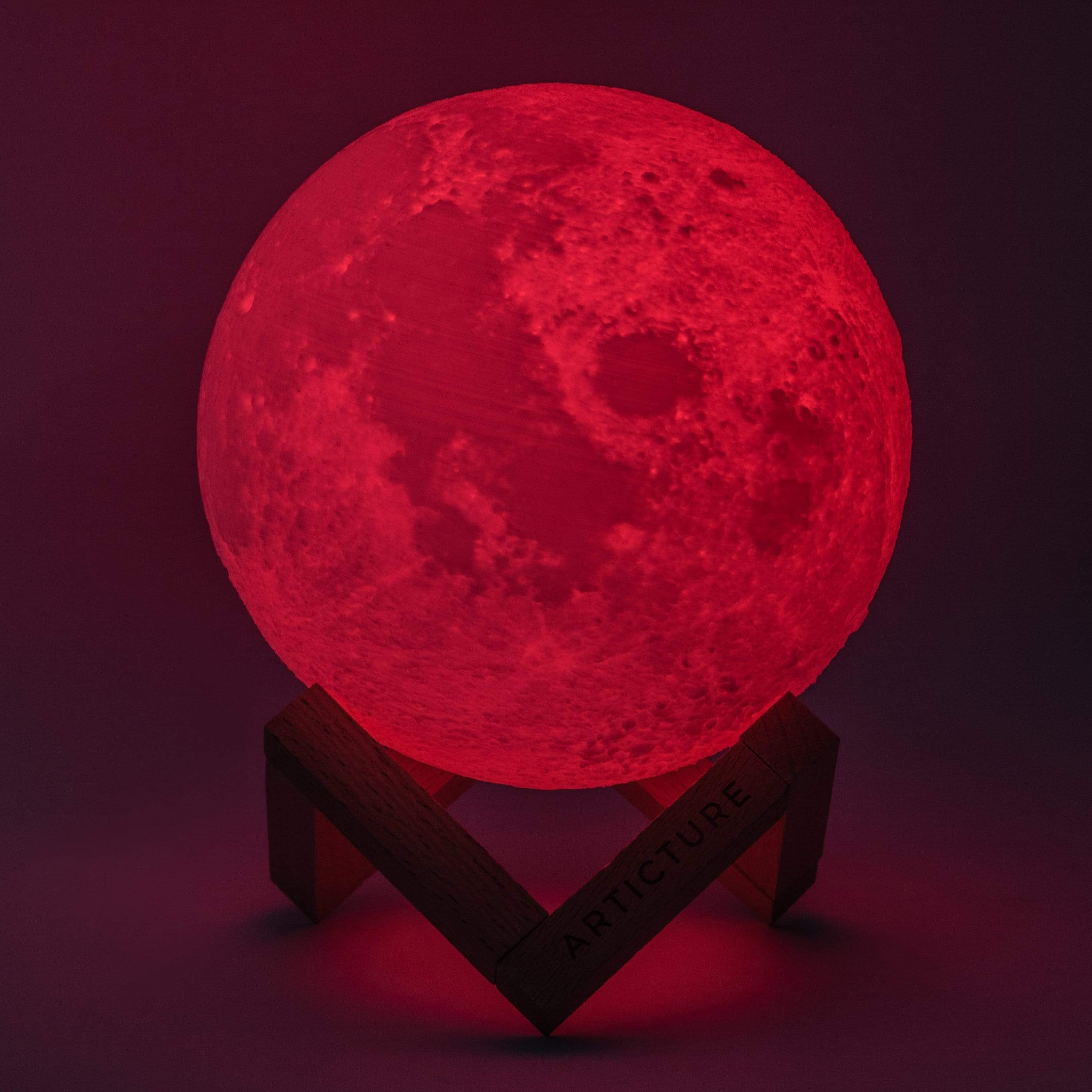 Rechargeable 3D Moon Night Light with Wooden Base – Portable LED Lamp in Two Sizes with Six Color Options 7