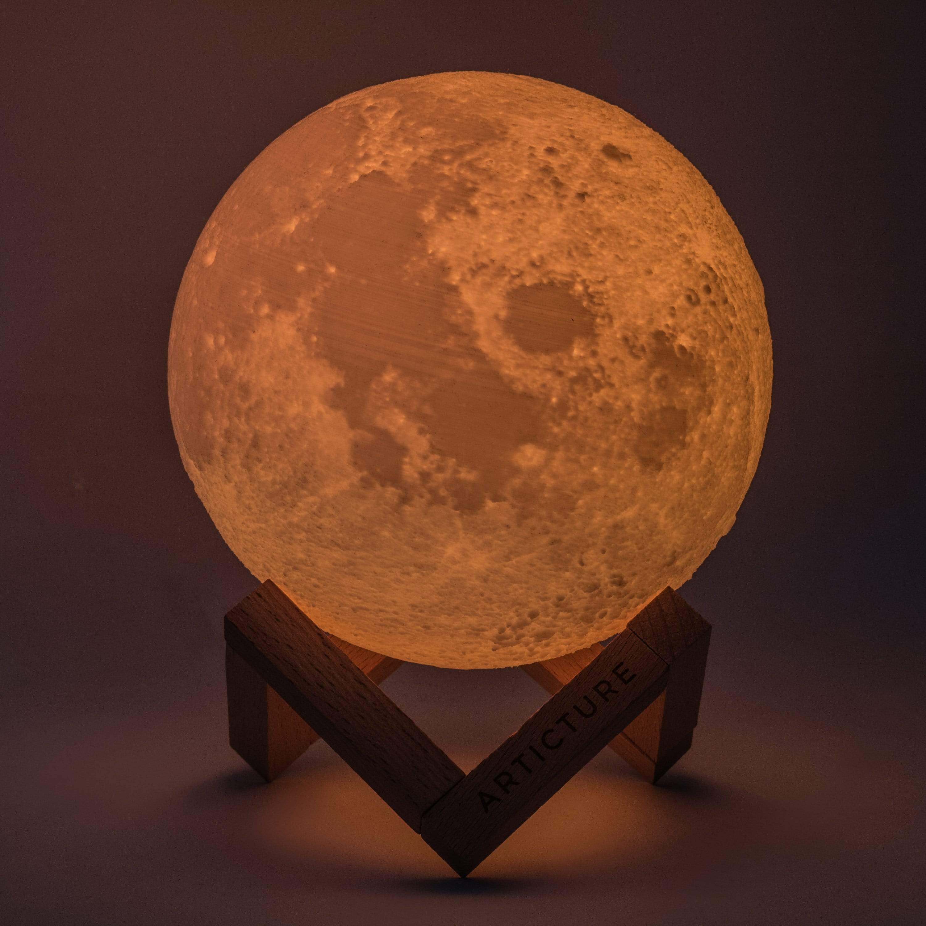 Rechargeable 3D Moon Night Light with Wooden Base – Portable LED Lamp in Two Sizes with Six Color Options 8