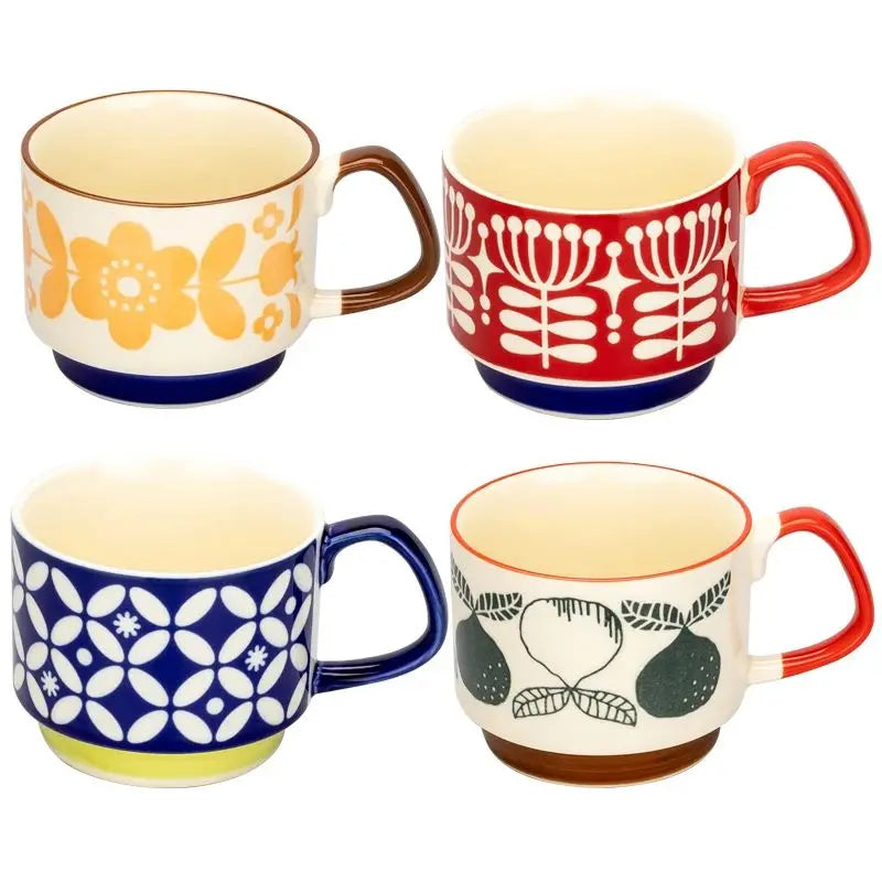 Retro Ceramic Coffee Mug Set – 300ml Capacity with Unique 1950s Patterns – Dishwasher and Microwave Safe 11