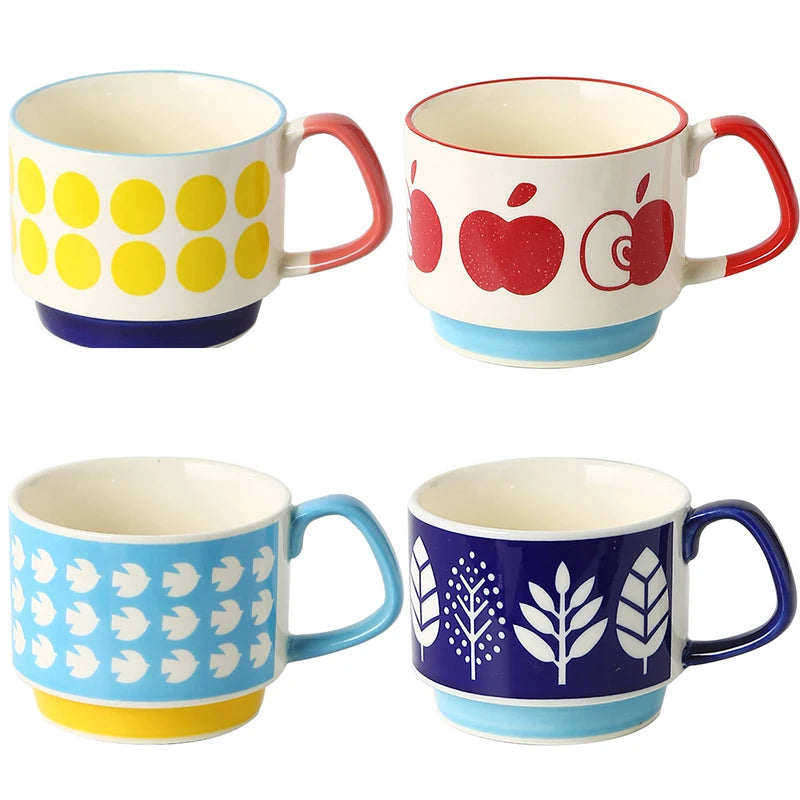 Retro Ceramic Coffee Mug Set – 300ml Capacity with Unique 1950s Patterns – Dishwasher and Microwave Safe 14