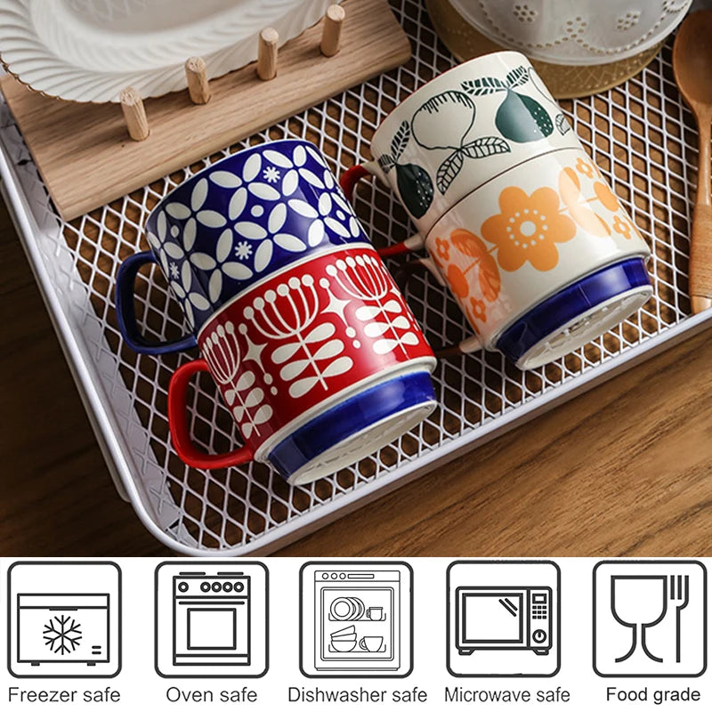 Retro Ceramic Coffee Mug Set – 300ml Capacity with Unique 1950s Patterns – Dishwasher and Microwave Safe 4