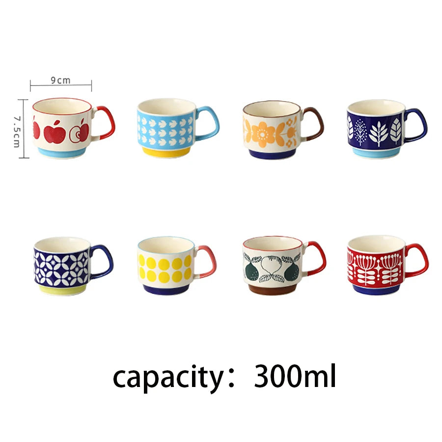 Retro Ceramic Coffee Mug Set – 300ml Capacity with Unique 1950s Patterns – Dishwasher and Microwave Safe 5