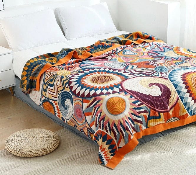 Reversible Bohemian Cotton Throw Blanket with Geometric Patterns – Soft, Lightweight, and Breathable for Home Decor 0