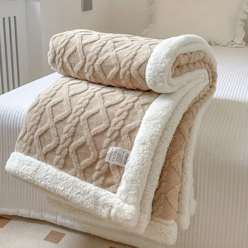 Reversible Fleece Sherpa Throw Blanket – Cozy All-Season Throws for Sofa and Bed, Machine Washable, Neutral Color 2