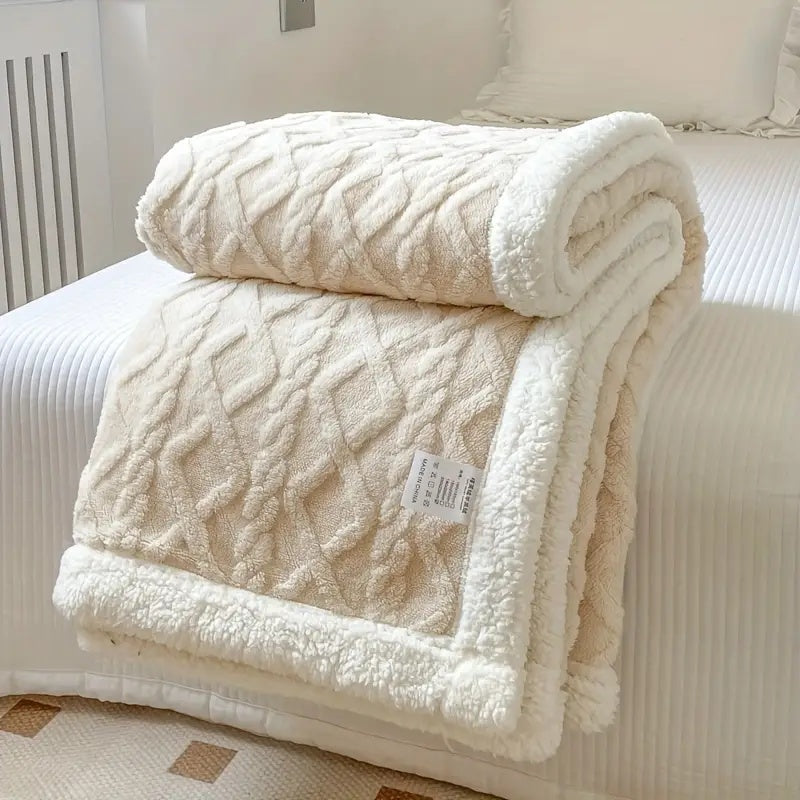 Reversible Fleece Sherpa Throw Blanket – Cozy All-Season Throws for Sofa and Bed, Machine Washable, Neutral Color 3