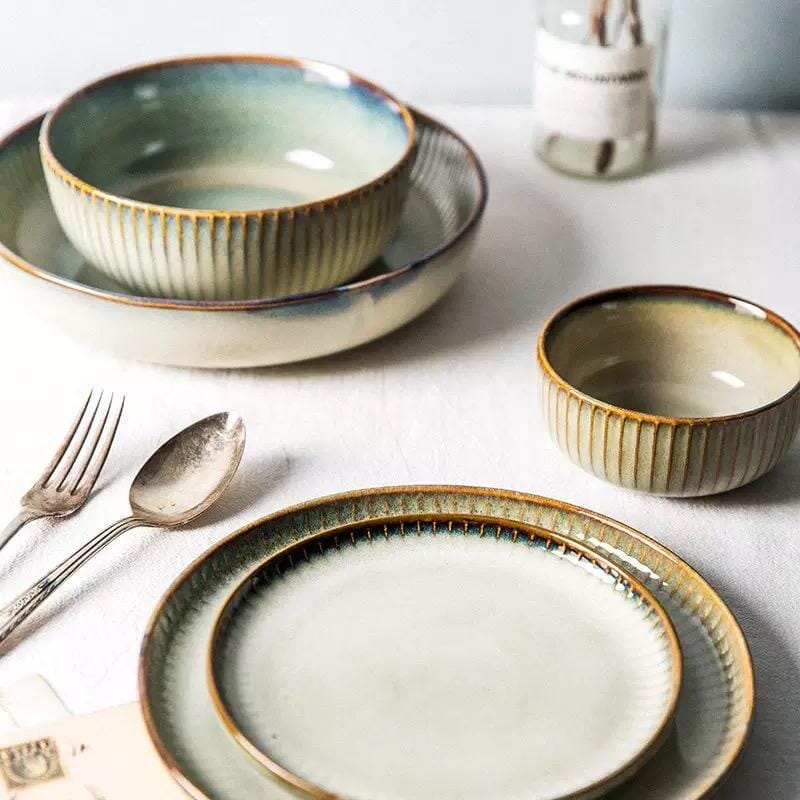 Rustic Ceramic Dinnerware Set β Handcrafted Plates and Bowls with Earthy Designs, Microwave and Dishwasher Safe 1
