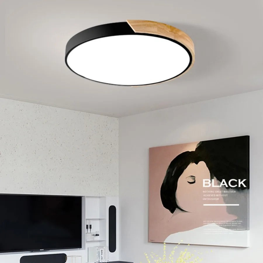Scandinavian Ceiling Light – Round Wooden Design – Macaron Style – Warm Light