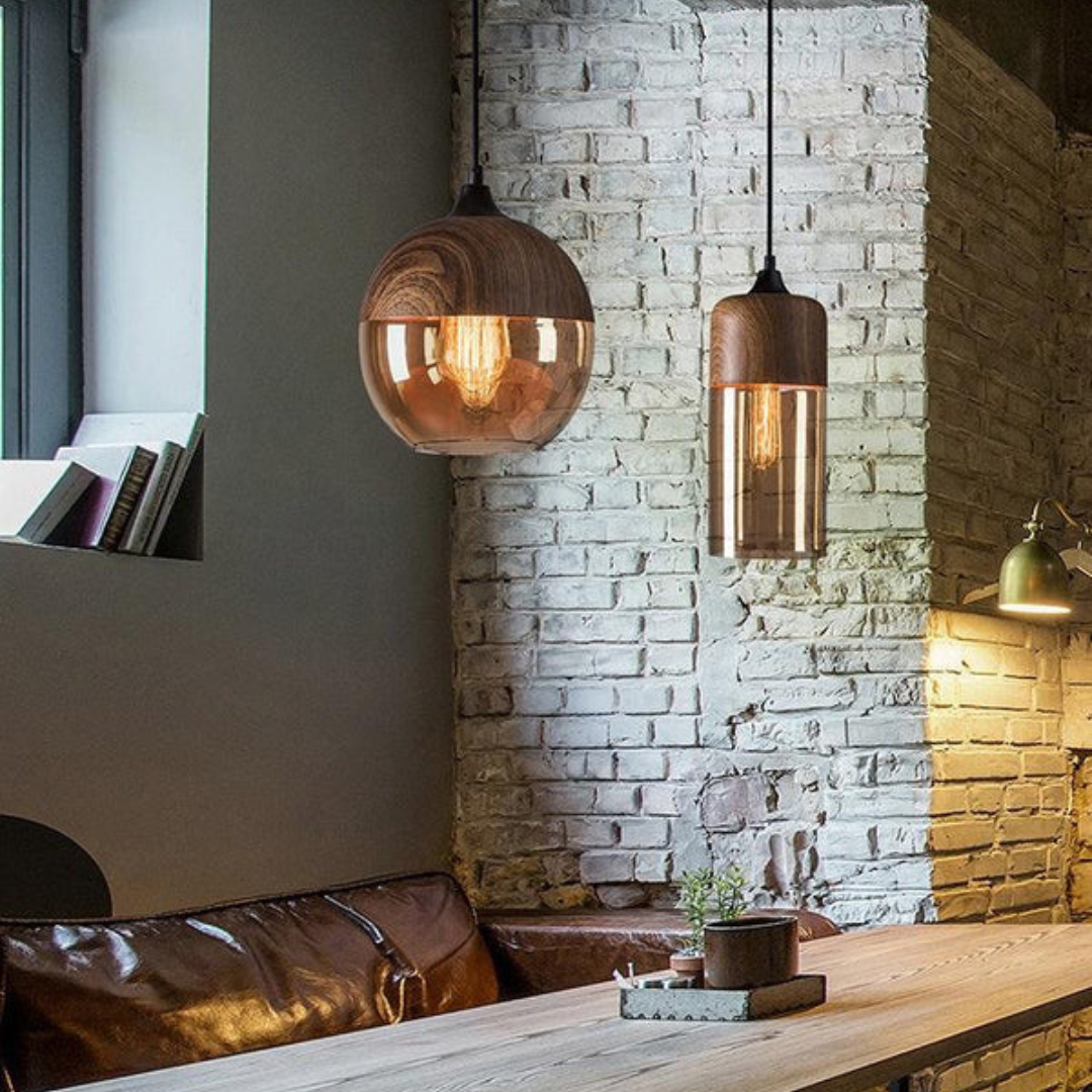 Scandinavian Wooden Ceiling Lamp with Tinted Glass – Adjustable Height Ceiling Light Fixture for Modern Interiors 8