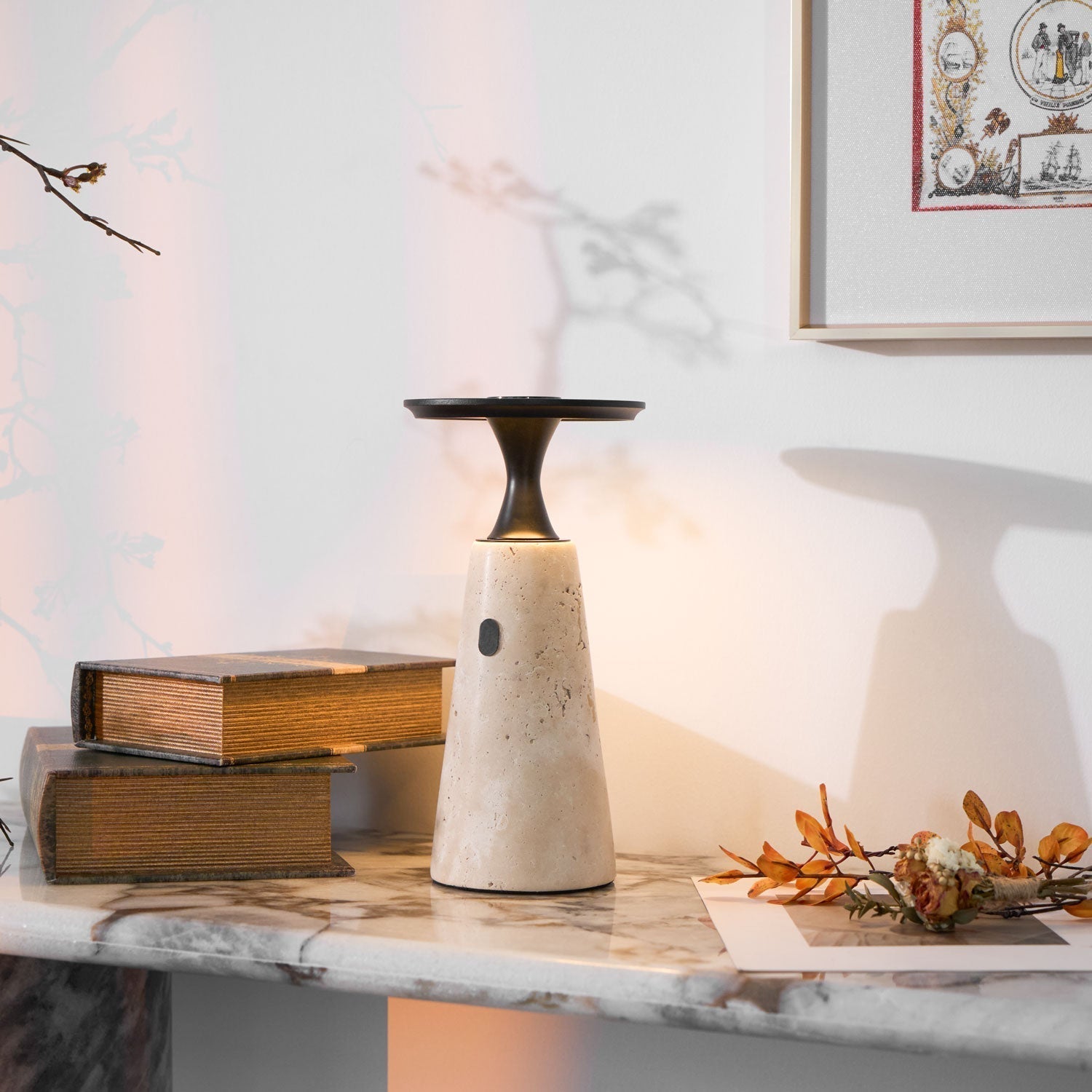 Sculptural Travertine Table Lamp with Touch Control and Integrated LED – Adjustable Warm to Cool Light for Bedside or Desk 4