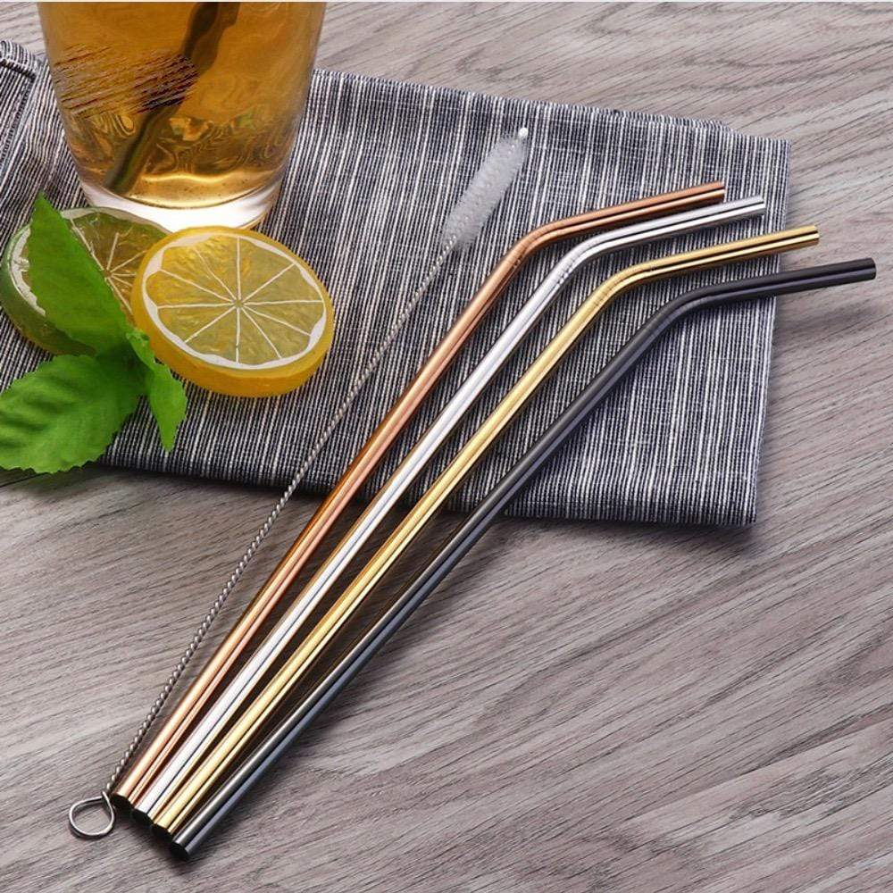 Seoul Straw Set – Matte Metallic Finish, 10-Inch Reusable Stainless Steel Straws in Rose Gold, Gold, Silver, Black – Eco-Friendly and Dishwasher Safe