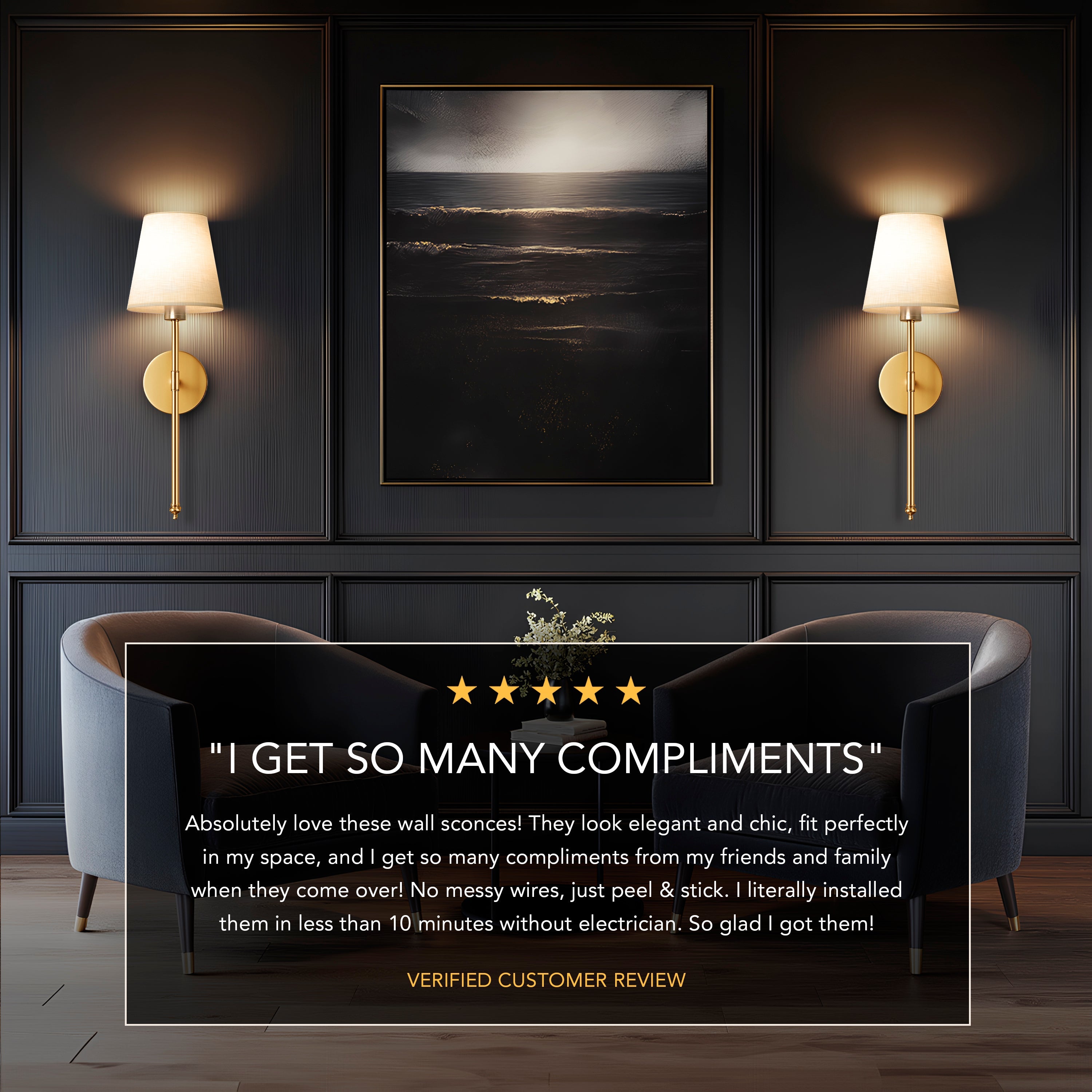 Set of 2 Battery Operated Wall Sconces – Wireless Decorative Wall Lights for Easy Installation and Modern Home Decor 3