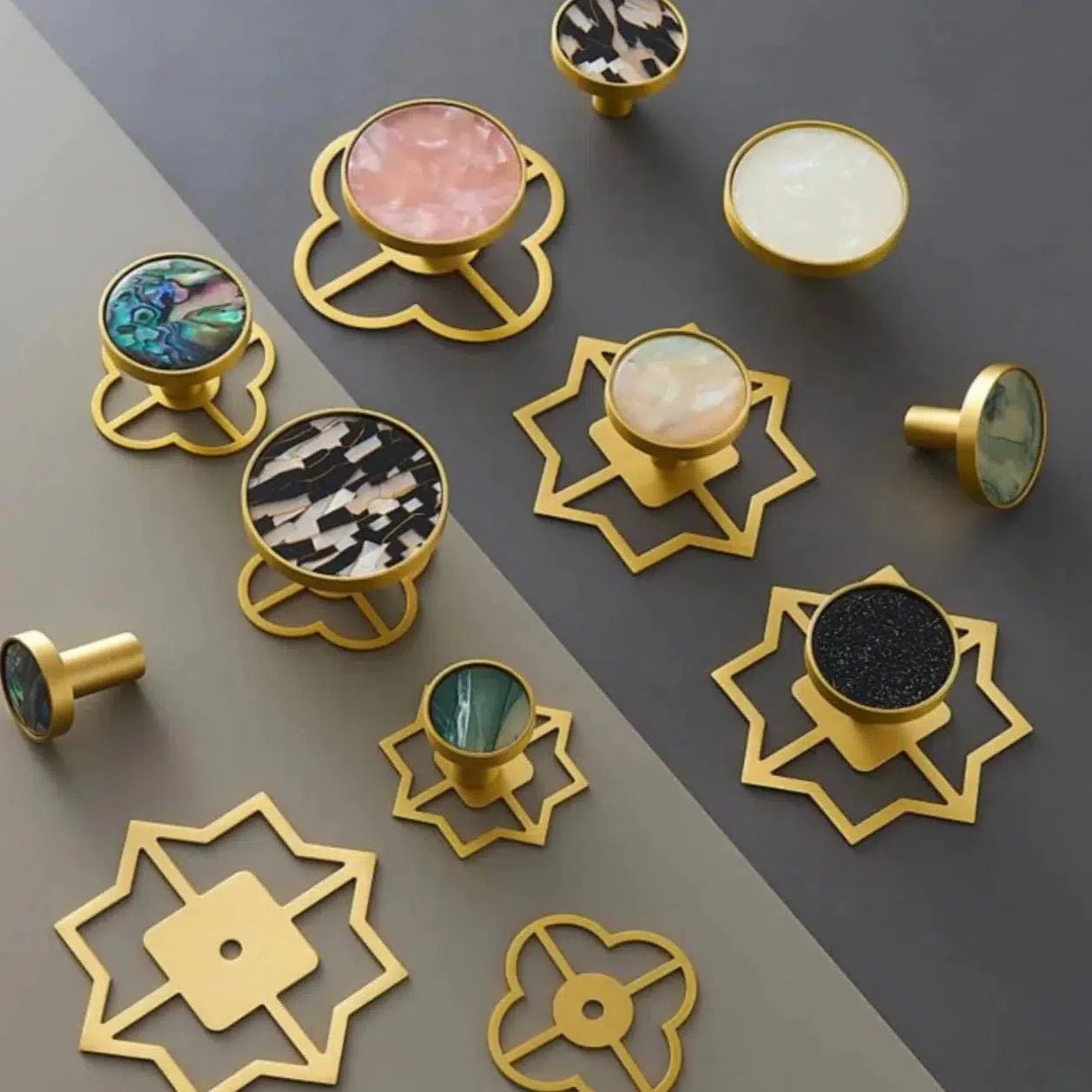 Solid Brass Door Knobs with Marble Effect – Modern Door Handles for Kitchen and Furniture – 9 Elegant Finishes 1