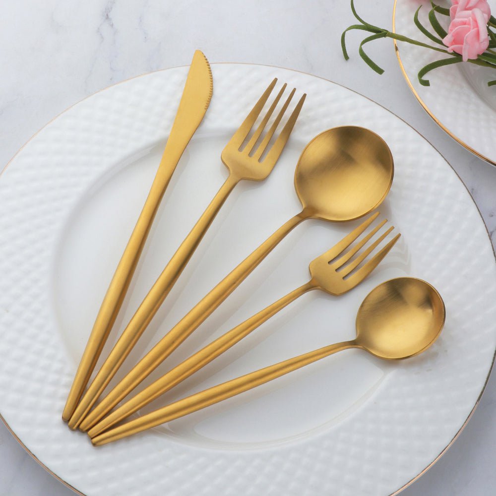 Stainless Steel Cutlery Set – 16 or 20 Pieces in Black, Silver, Gold, Rose Gold – Modern Dining Utensils 10