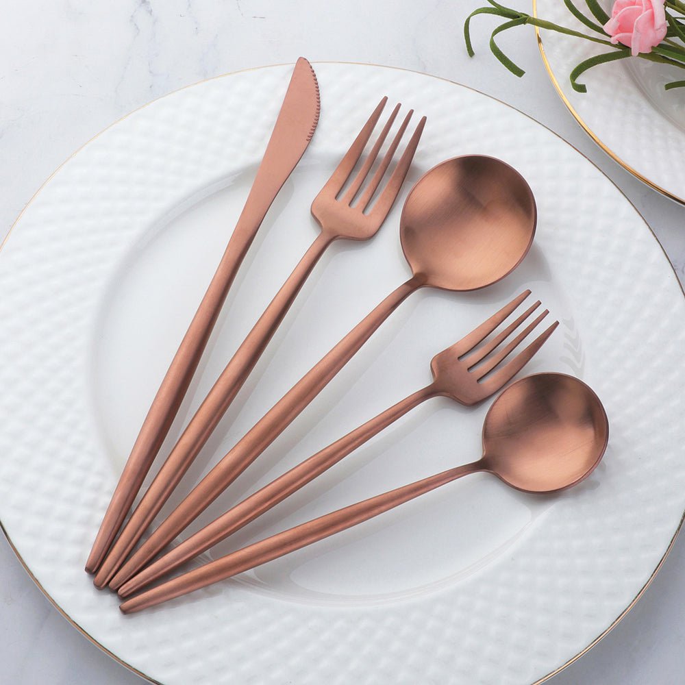 Stainless Steel Cutlery Set – 16 or 20 Pieces in Black, Silver, Gold, Rose Gold – Modern Dining Utensils 11