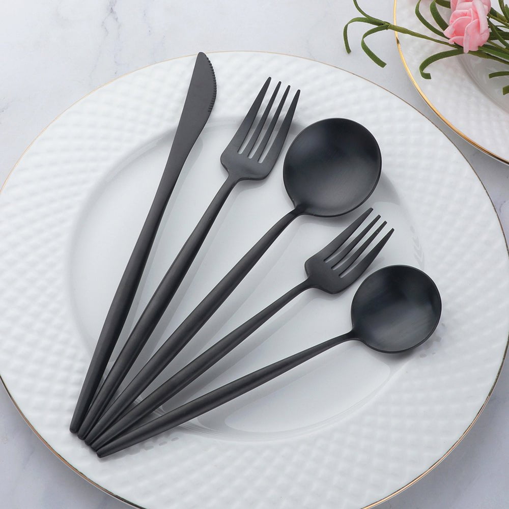Stainless Steel Cutlery Set – 16 or 20 Pieces in Black, Silver, Gold, Rose Gold – Modern Dining Utensils 8