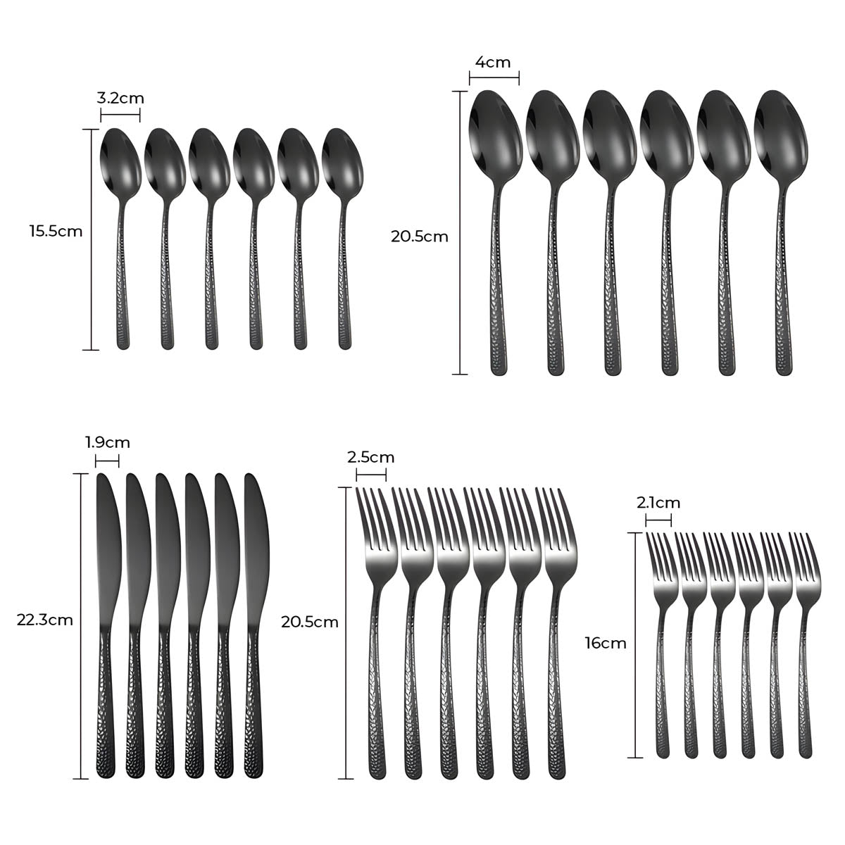 Stainless Steel Cutlery Set with Hammered Handles – Elegant Black, Silver, Gold Finishes for Dining 11