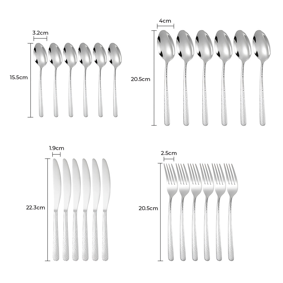 Stainless Steel Cutlery Set with Hammered Handles – Elegant Black, Silver, Gold Finishes for Dining 9