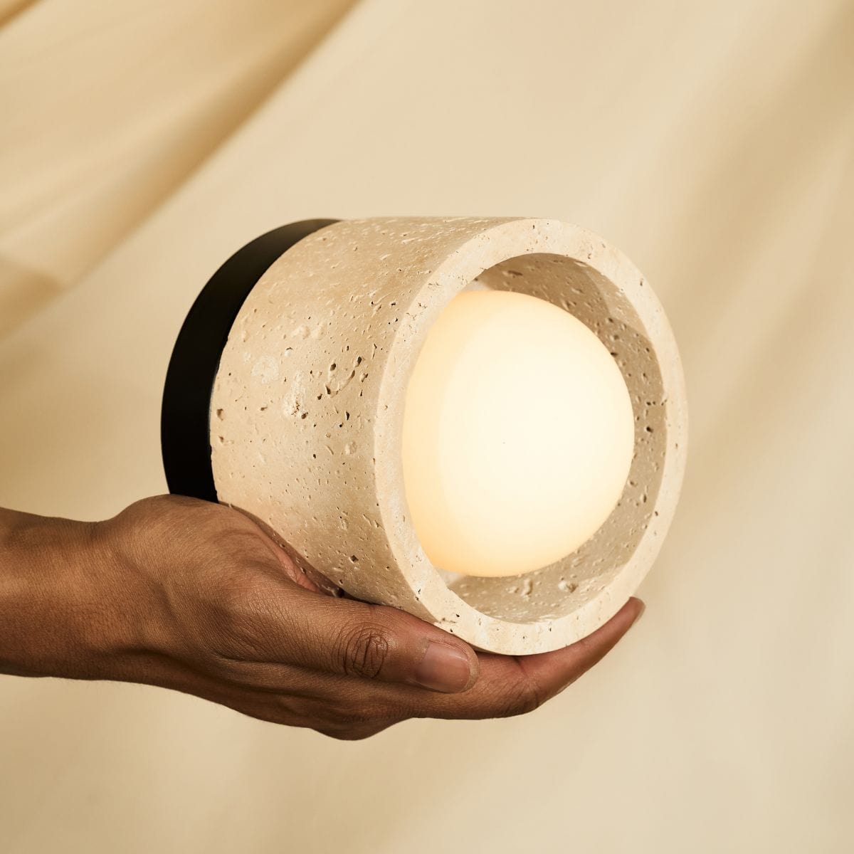 Stylish LED Ceiling Light Fixture with Natural Travertine and Steel Base – 120mm Diameter, Warm 3000K, Energy Efficient 2