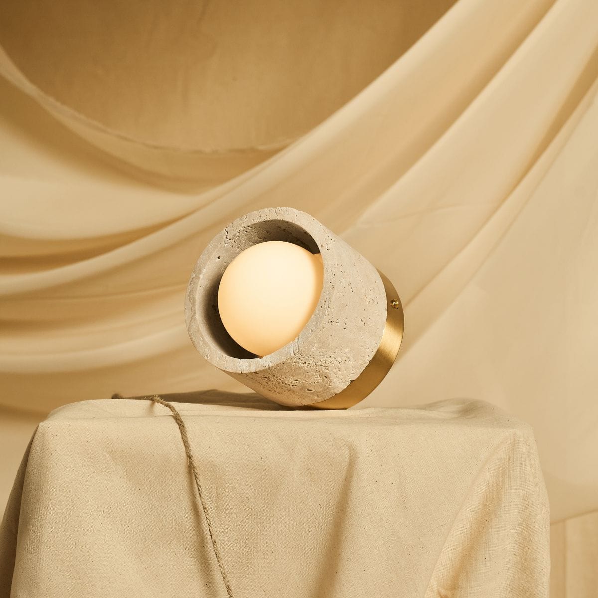 Stylish LED Ceiling Light Fixture with Natural Travertine and Steel Base – 120mm Diameter, Warm 3000K, Energy Efficient 3