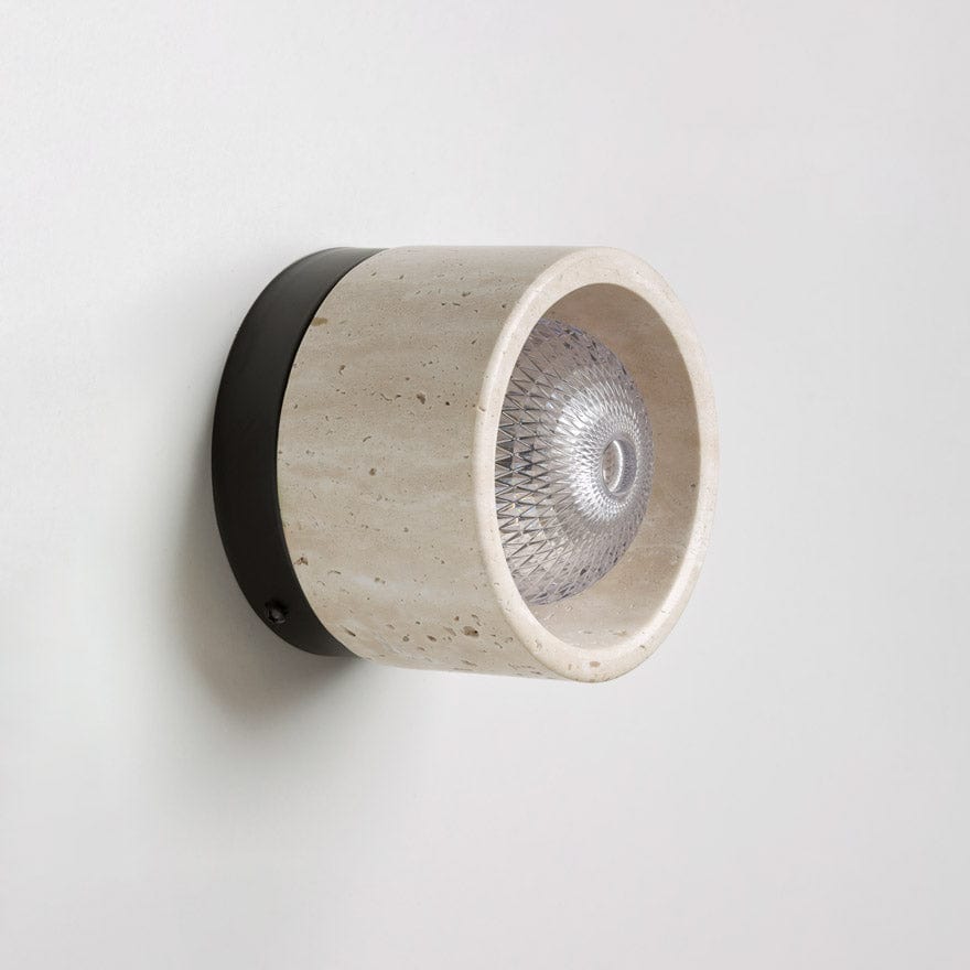 Stylish LED Ceiling Light Fixture with Natural Travertine and Steel Base – 120mm Diameter, Warm 3000K, Energy Efficient 4