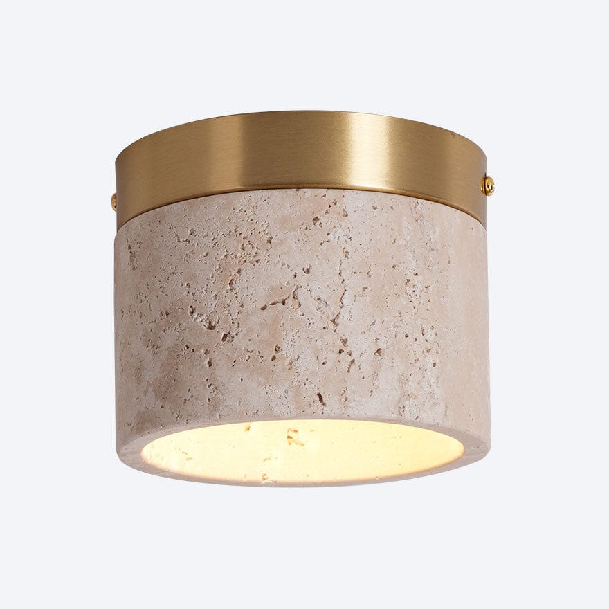 Stylish LED Ceiling Light Fixture with Natural Travertine and Steel Base – 120mm Diameter, Warm 3000K, Energy Efficient 5