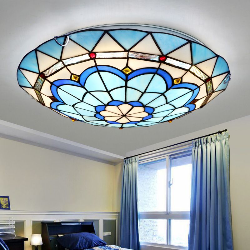 Tiffany Flush Mount Ceiling Light Fixture – Colorful Glass Design for Bedroom and Living Room, Elegant Indoor Illumination 0