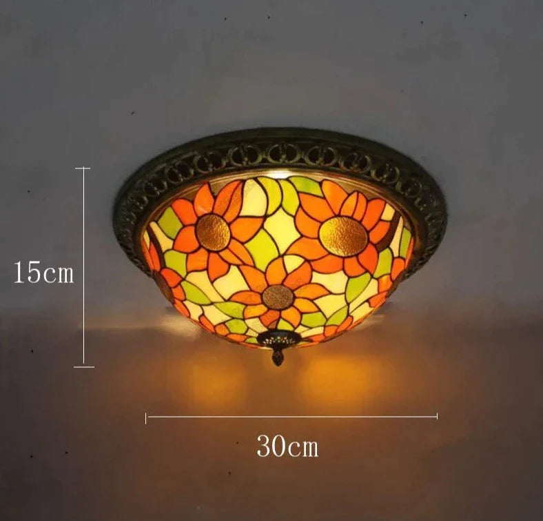 Tiffany Vintage Ceiling Light Fixture, Multicolor Stained Glass Design, Dimmable LED Lighting, Durable Metal Construction 0