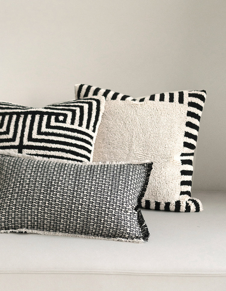 Tufted Cushion Cover 100% Cotton, Modern Black and Beige Stripe β Stylish Sofa and Couch Cushion Cover