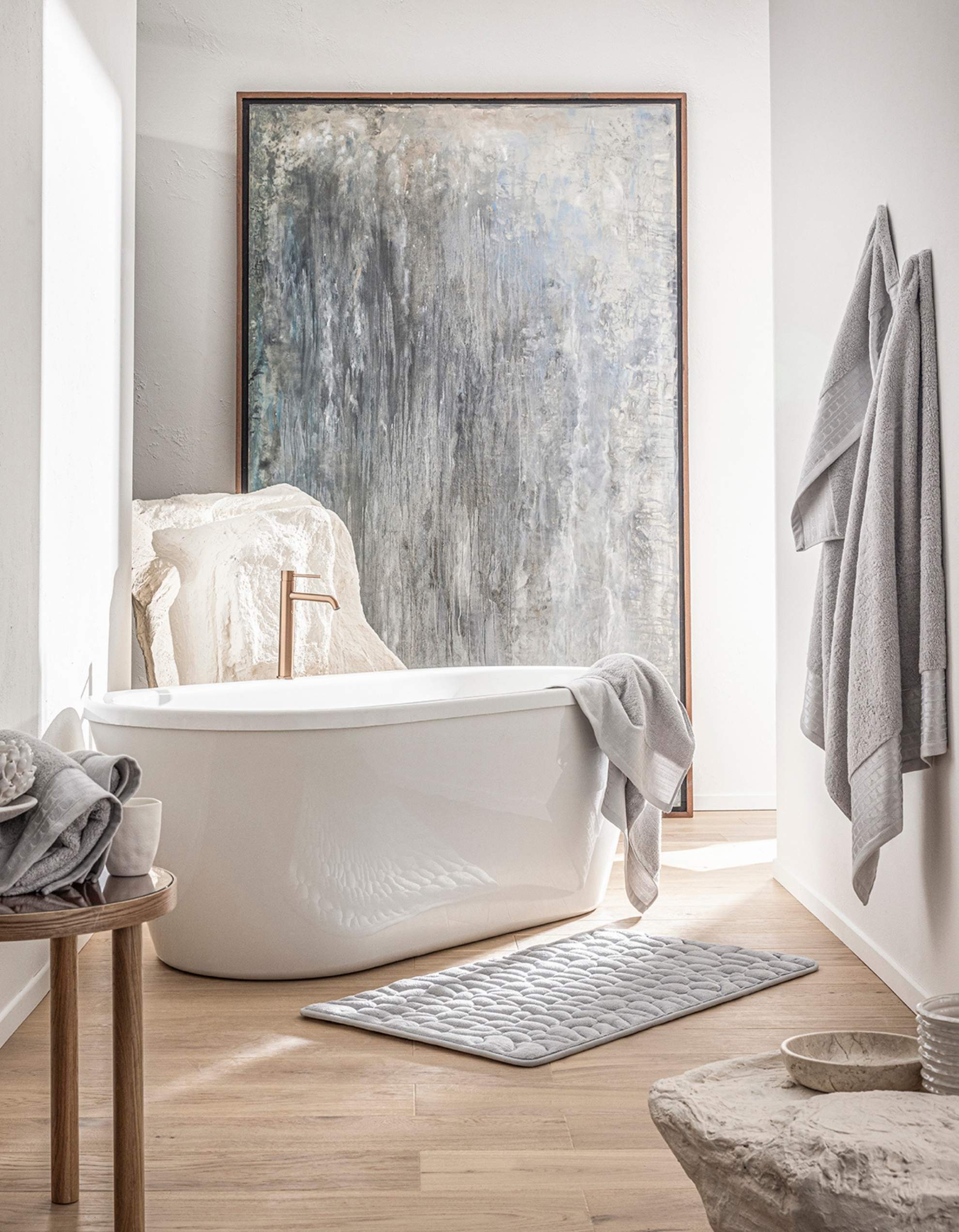 Ultra-Absorbent Non-Slip Bath Mat β 2.3cm Thick Pebble Bathroom Rug in Natural Stone Tones 7