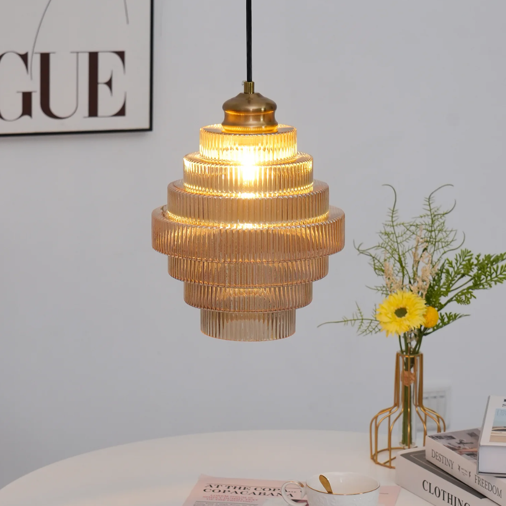 Vintage Glass Pendant Light with Adjustable Length and Brass Finish – Retro Hanging Light for Living Rooms and Dining Areas 7