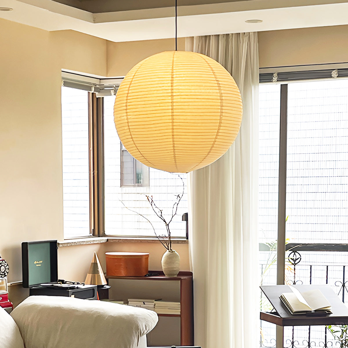 Washi Paper and Bamboo Ceiling Light Fixture – Adjustable Pendant Lamp for Modern Indoor Spaces, Warm Glow Lighting 3