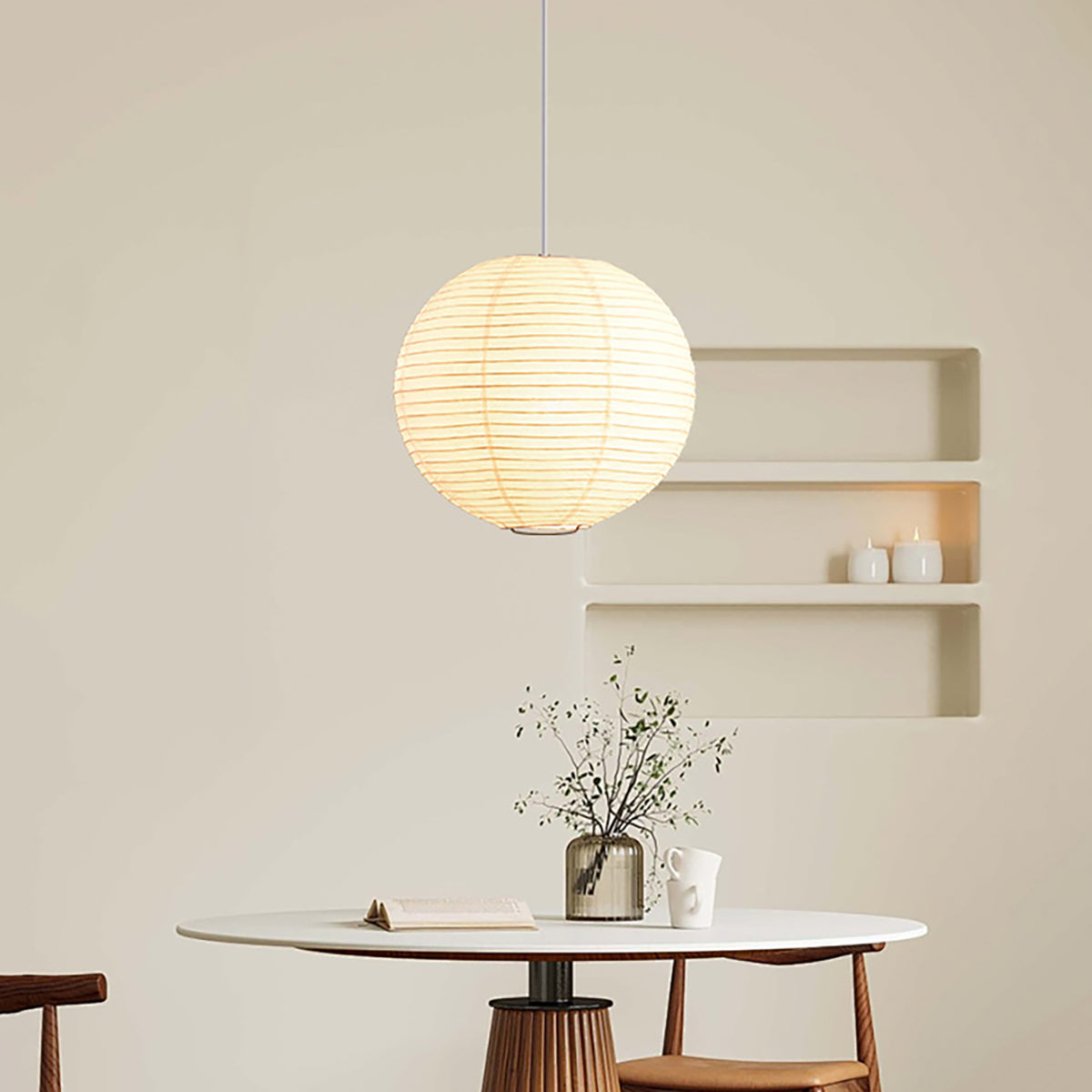 Washi Paper and Bamboo Ceiling Light Fixture – Adjustable Pendant Lamp for Modern Indoor Spaces, Warm Glow Lighting 6