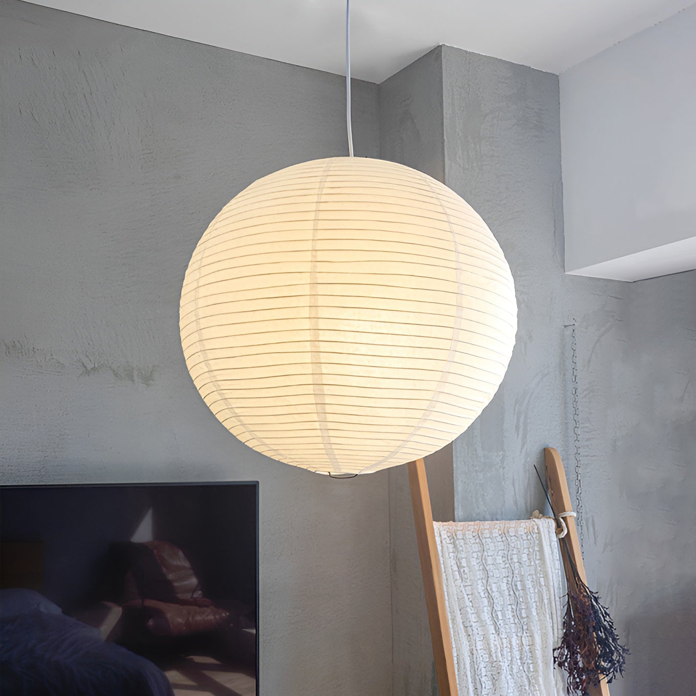 Washi Paper and Bamboo Ceiling Light Fixture – Adjustable Pendant Lamp for Modern Indoor Spaces, Warm Glow Lighting 7