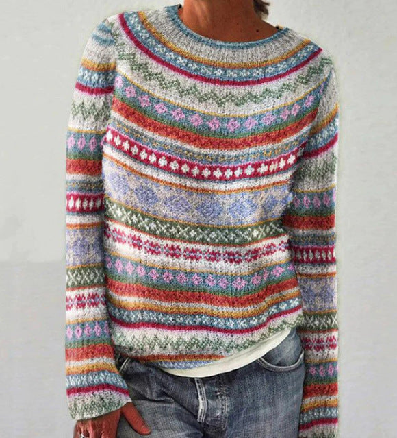 Women's Multicolored Striped Sweater – Warm Knitwear for Casual and Formal Style, Available in S, M, L, XL 1