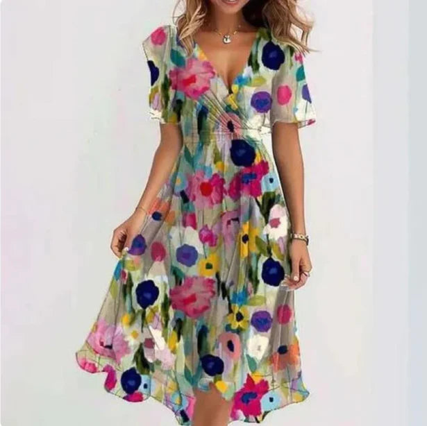 Women's Wrap V Neck Summer Dress