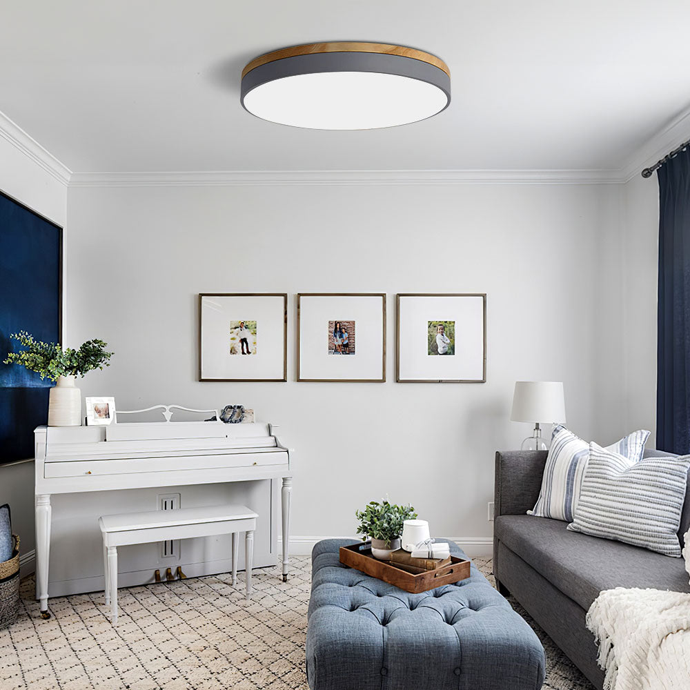 Wooden Round Flush Mount Ceiling Light β Energy-Efficient LED Ceiling Light Fixture for Living Room and Dining Room