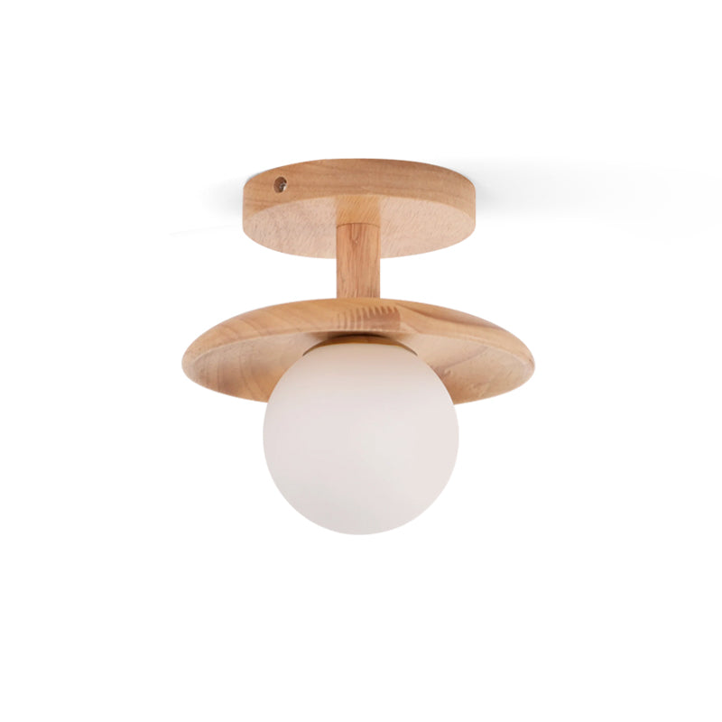 Wooden Ceiling Lamp with Glass Shade – Modern and Rustic Design for Low Ceilings 0