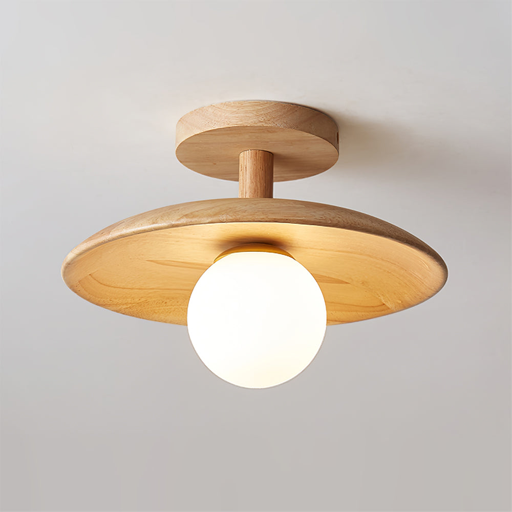 Wooden Ceiling Lamp with Glass Shade – Modern and Rustic Design for Low Ceilings 2